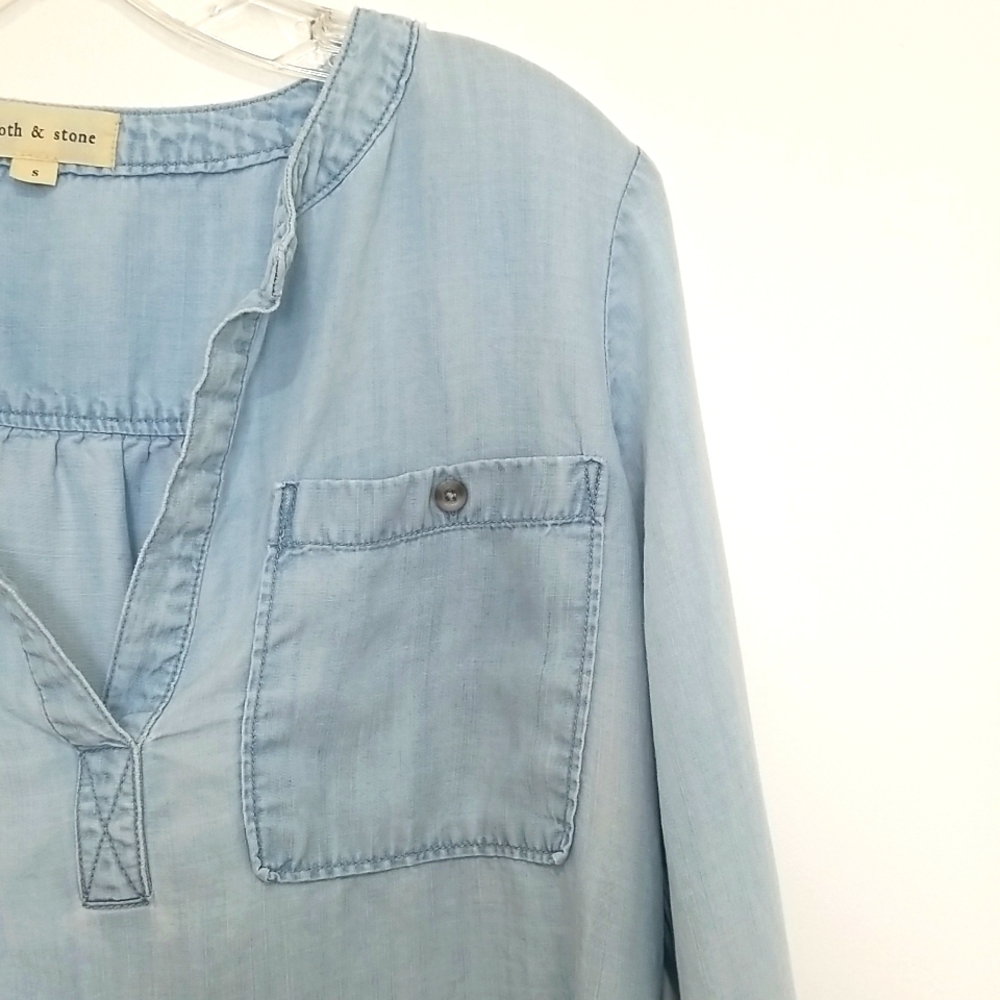 Cloth & Stone Women's Chambray Cowgirl Rodeo White Wash Denim Top - Picture 3 of 6